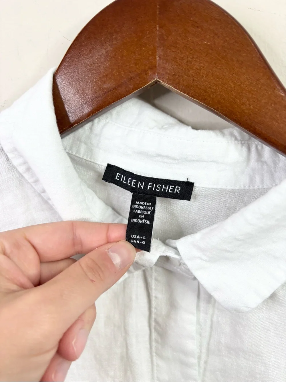 Eileen Fisher Organic Handkerchief Linen Classic Collar Short Shirt size L white